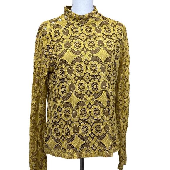Maeve mustard turtleneck lace top, renaissance, whimsigoth, holiday, Victorian - Picture 1 of 6